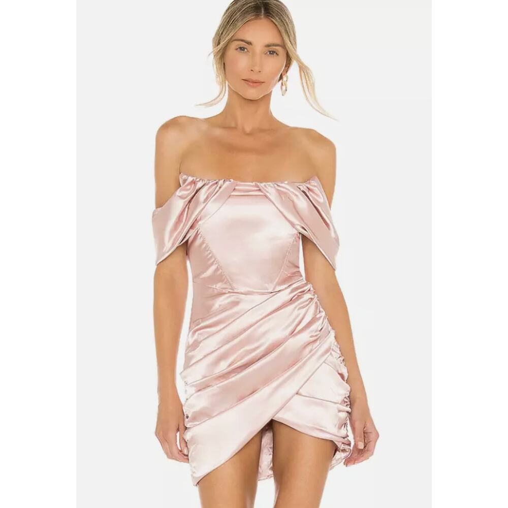 Superdown Satin off shoulder Corset Mini Dress in Blush Pink